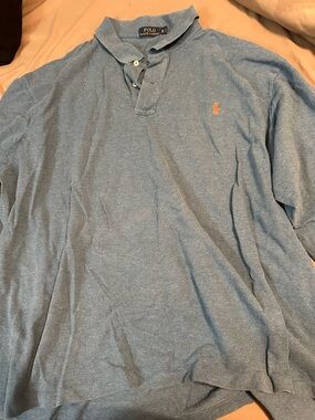 Ralph Lauren Heathered Blue Long-Sleeve Polo with Orange Pony